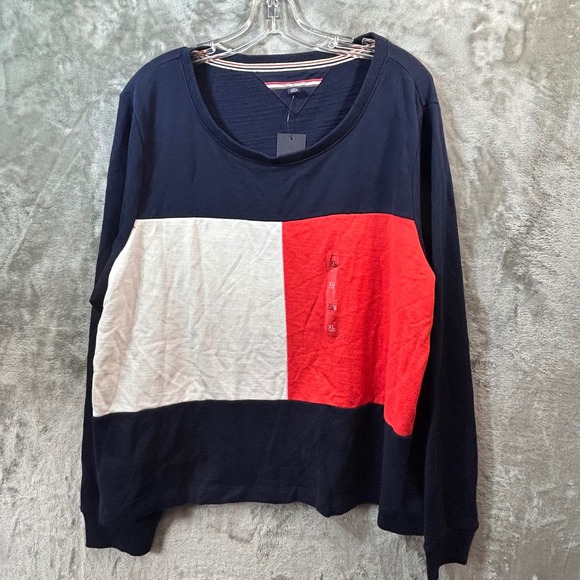 Tommy Hilfiger Tops - NEW Tommy Hilfiger Women XL Colorblock Sweatshirt Navy Red White Cotton Crewneck